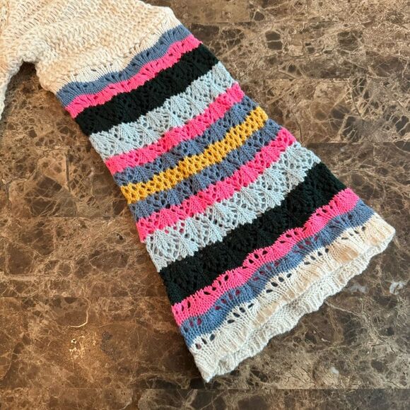 Striped Sleeve Sweater Size XL Loose Knit Rainbow Color - Picture 8 of 10